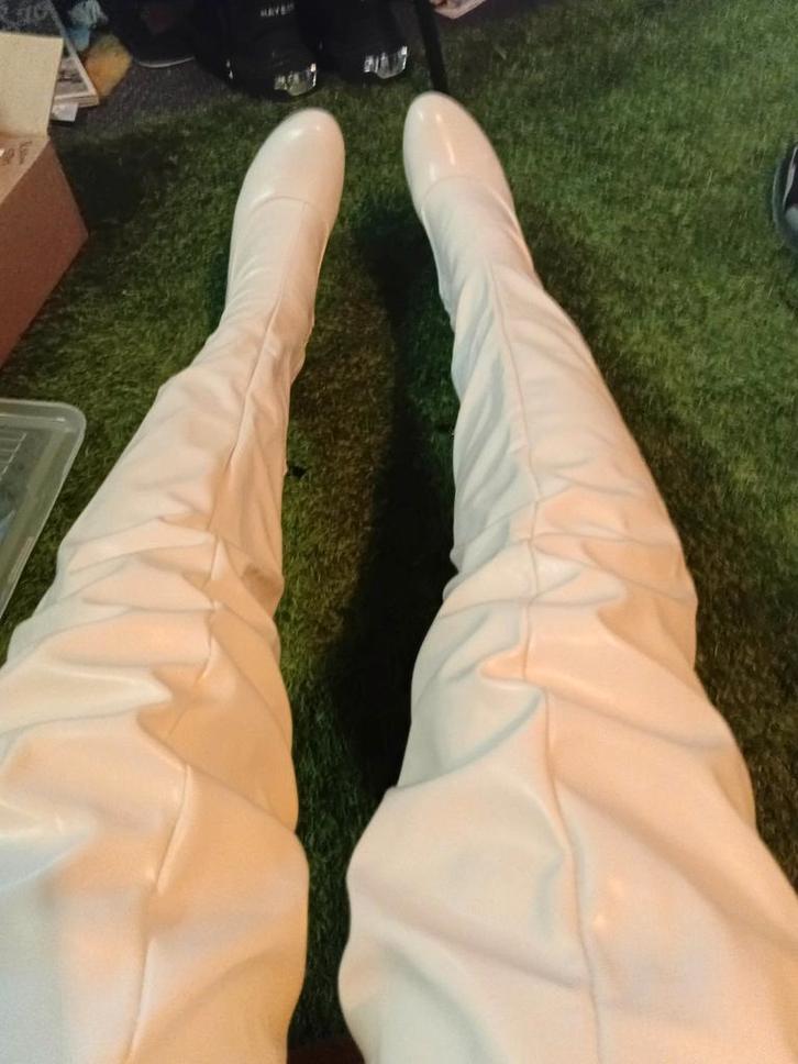 Witte Overknee Laarzen met 18cm Hak - Kinky Stijl, Kleding | Dames, Schoenen, Nieuw, Hoge laarzen, Wit, Verzenden