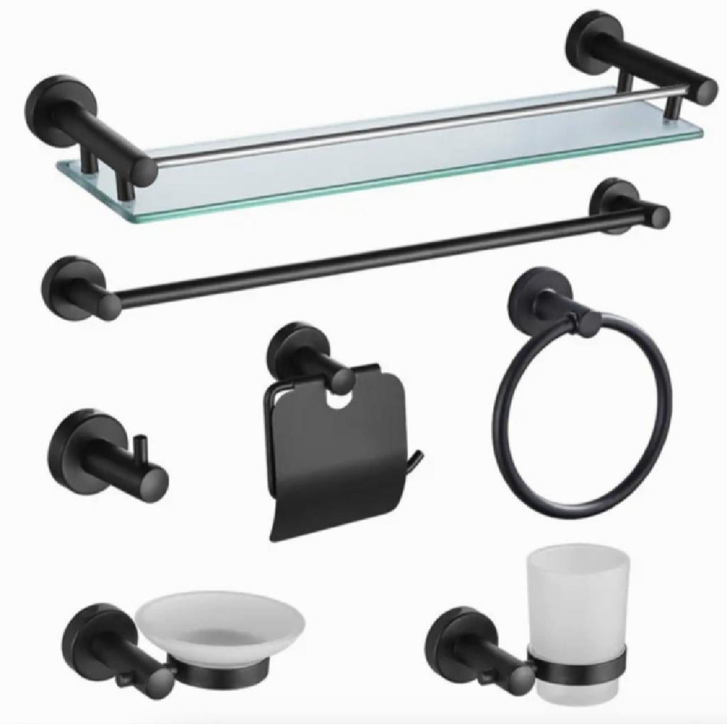 Badkameraccessoires 7-delig zwart, Ophalen of Verzenden, Nieuw, Zwart, Overige typen