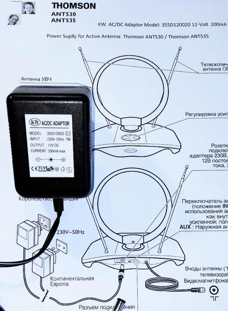 Thomson 355D120020 12V 0.2A AC Adapter Antenne ANT530 ANT53, Audio, Tv en Foto, Opladers, Zo goed als nieuw, Ophalen of Verzenden