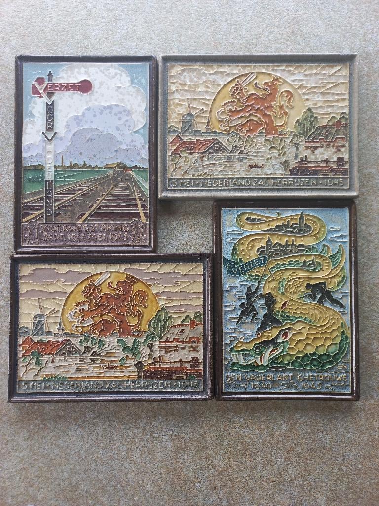 Set cloisonne tegels: Porceleyne Fles - 5, Ophalen of Verzenden