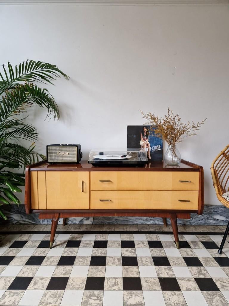 Vintage sixties dressoir | platenspeler meubel | kast retro, Ophalen, Gebruikt, 100 tot 150 cm, Vintage sixties