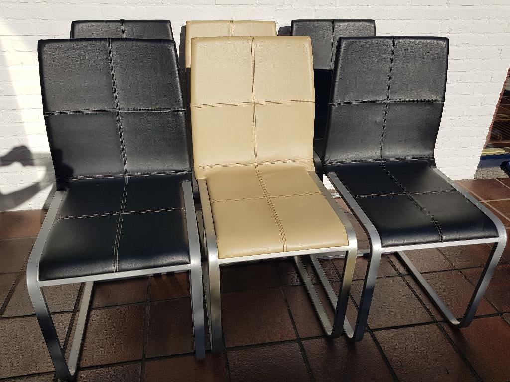 6 Moderne eetkamerstoelen, Ophalen, Kunststof, Gebruikt, Zwart