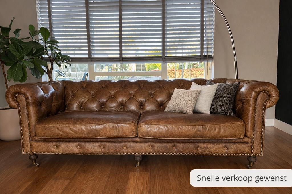 Originele Chesterfield 3-zits bank – 100% leder vintage, Ophalen, Gebruikt, Chesterfield, Driepersoons
