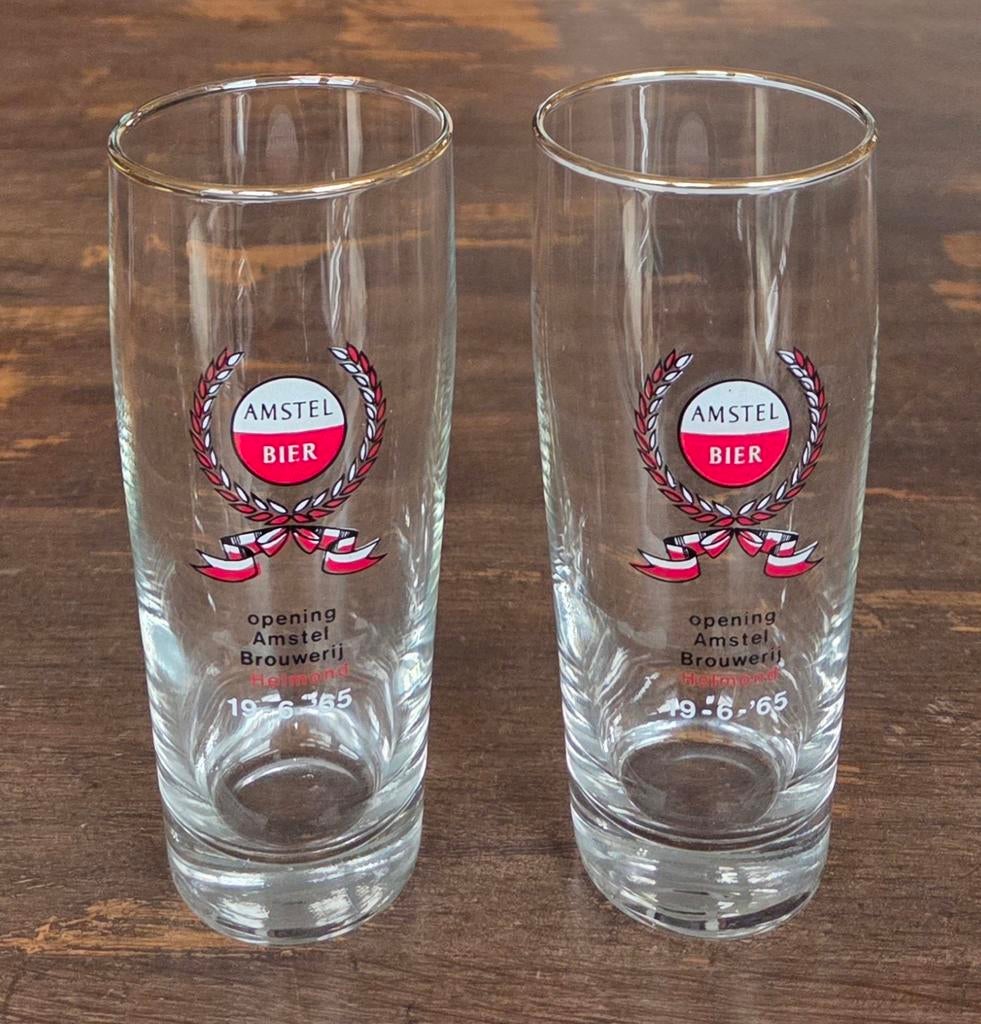 2 Vintage Amstel bier opening brouwerij Helmond glazen, Ophalen of Verzenden, Zo goed als nieuw, Amstel