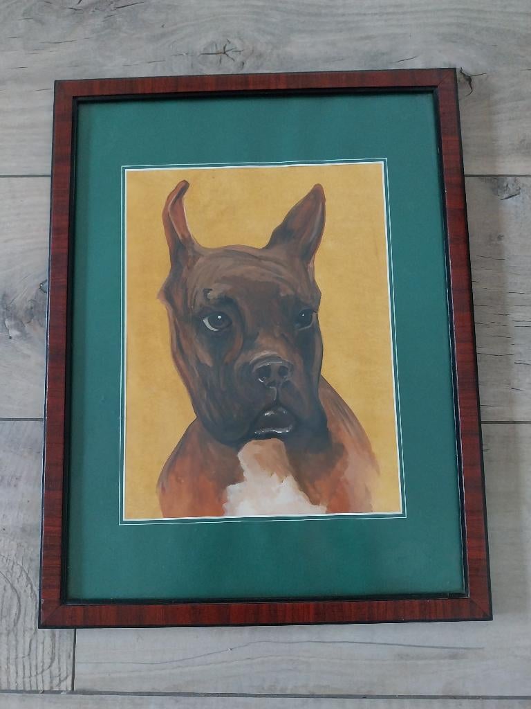 Mooi schilderij met lijst van een boxer, Huis en Inrichting, Minder dan 50 cm, Gebruikt, Ophalen of Verzenden, Schilderij
