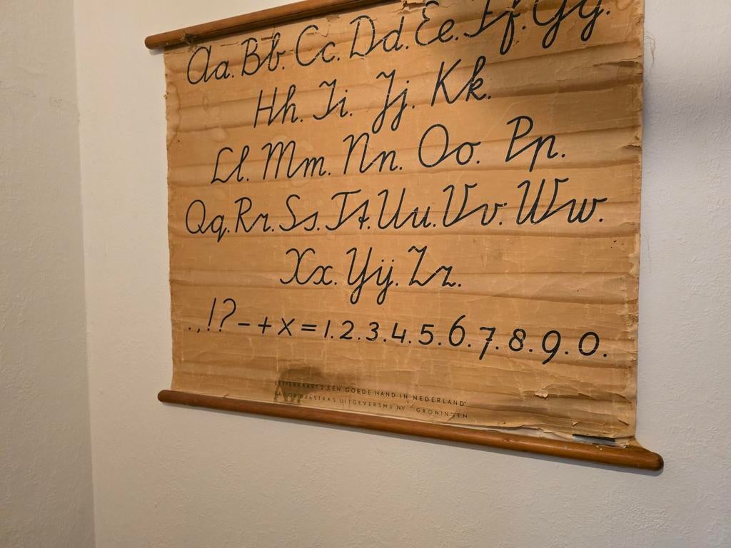 Antieke schoolplaat schrijfles, Antiek en Kunst, Antiek | Schoolplaten, Ophalen of Verzenden, Overige thema's