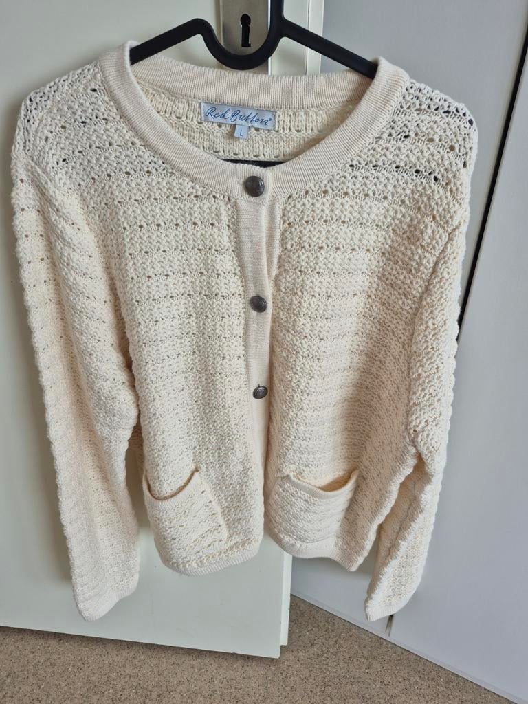 Crèmekleurig gebreid vest met knopen en zakken, Red Ribbons, Beige, Maat 42/44 (L), Ophalen of Verzenden