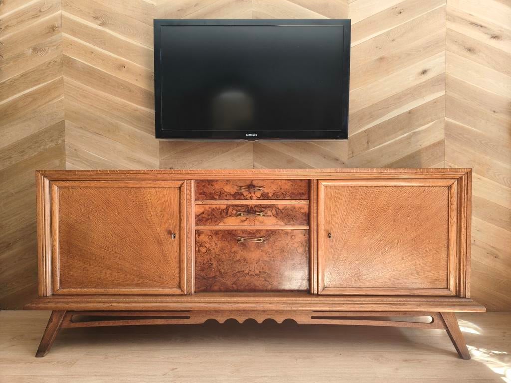 Prachtig vintage dressoir - lowboard midcentury retro kast, Ophalen, Eikenhout, Zo goed als nieuw, 200 cm of meer