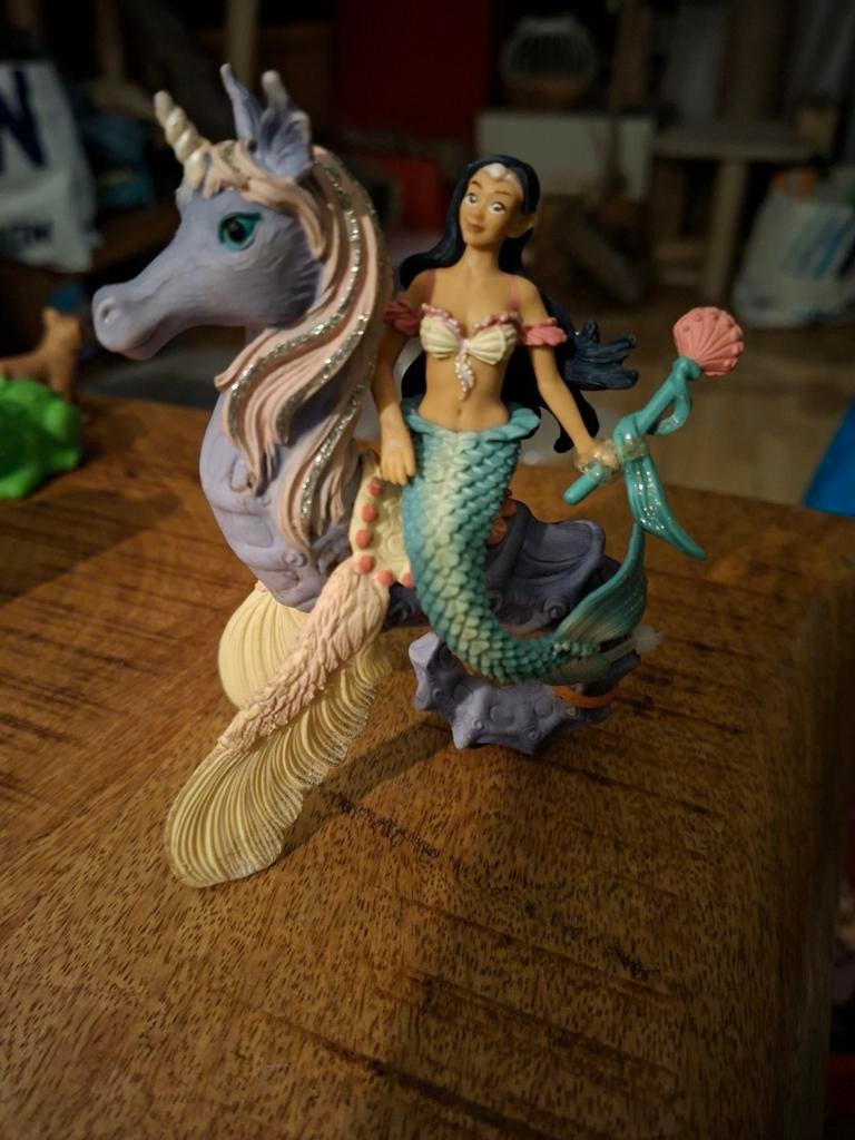 Schleich  zeemeermin met zeepaardje, Ophalen of Verzenden, Zo goed als nieuw, Paard, Beeldje of Figuurtje