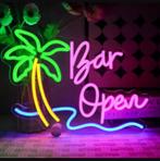 LED lamp neon stijl Bar Open met Palmboom (38x30cm), Verzamelen, Merken en Reclamevoorwerpen, Ophalen of Verzenden, Nieuw, Lichtbak of (neon) lamp