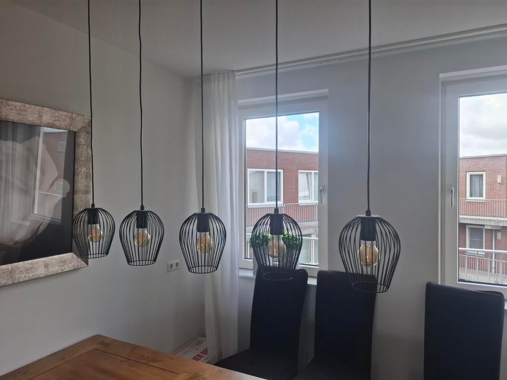 Zwarte hanglamp voor eettafel met 5 lampen, Ophalen, Zo goed als nieuw, Metaal