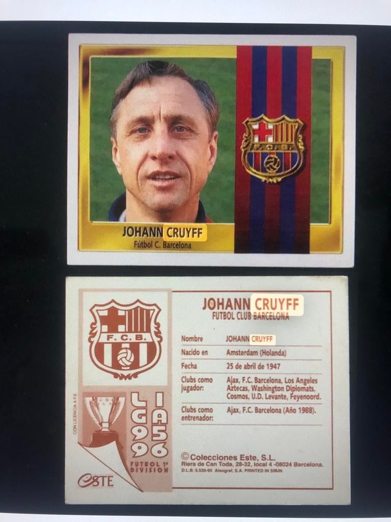 Johann Cruyff Voetbalplaatje FC Barcelona Liga 95/96, Verzamelen, Sportartikelen en Voetbal, Ophalen of Verzenden, Zo goed als nieuw