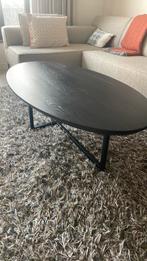Salontafel, zwart massief eiken met metalen poot, 100 tot 150 cm, Zo goed als nieuw, Modern, Ovaal