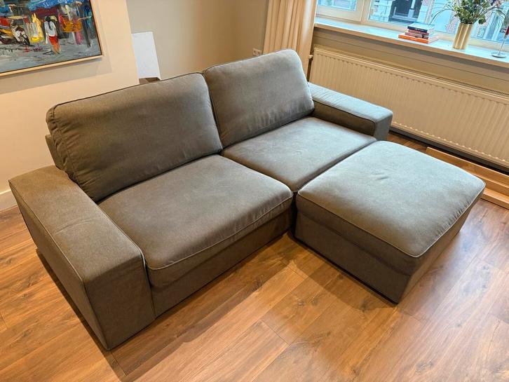 Ikea Hoekbank Grijs met Hocker, Huis en Inrichting, Banken | Bankstellen, Zo goed als nieuw, Hoekbank, Driepersoons, 200 tot 250 cm
