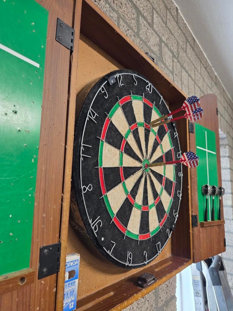 Dartbord met kast, Ophalen of Verzenden, Gebruikt, Dartbord