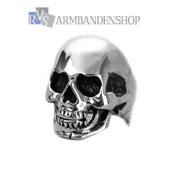 Rvs steel Skull biker ring doodshoofd ring gothic bikers, Sieraden, Tassen en Uiterlijk, Ringen, 20 of groter, Heer, Nieuw, Zilver