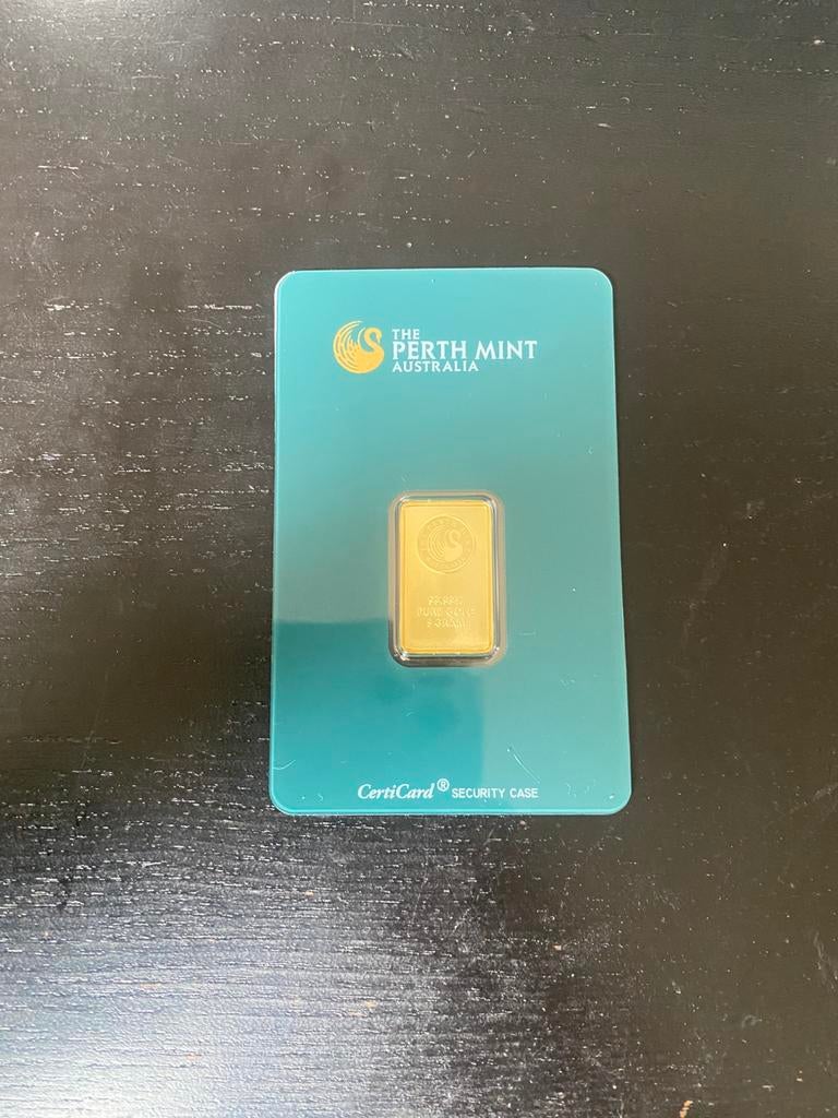Gouden baartje 5 gram – Perth Mint Australië | 99,99% puur, Postzegels en Munten, Edelmetalen en Baren, Ophalen of Verzenden, Goud