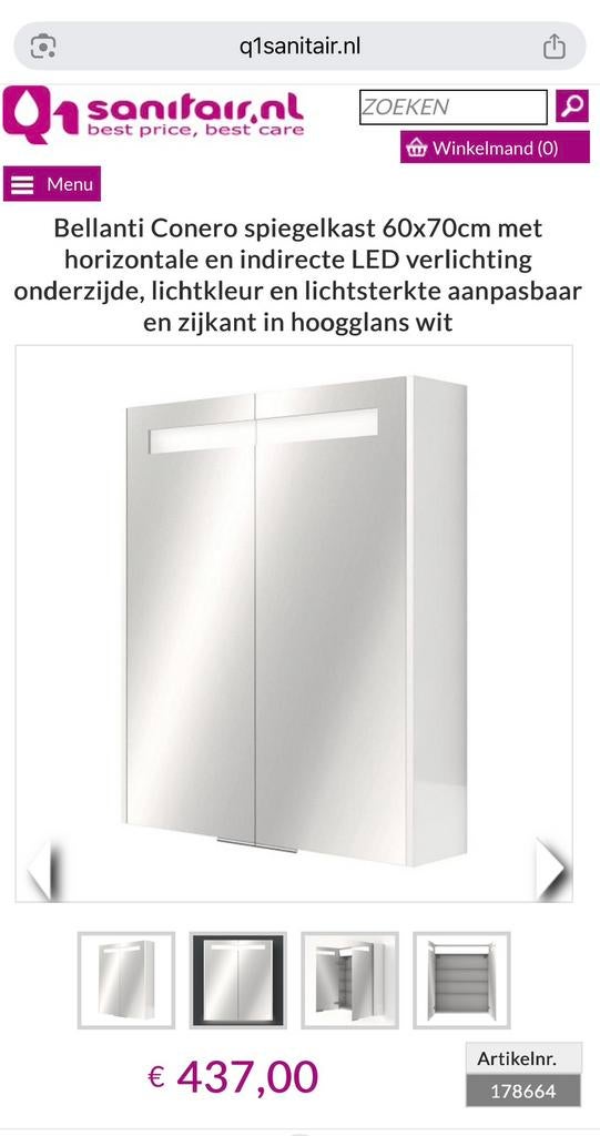 Badkamer spiegelkast met led verlichting, wit hoogglans, Huis en Inrichting, Ophalen, Spiegelkast, Nieuw, 50 tot 100 cm
