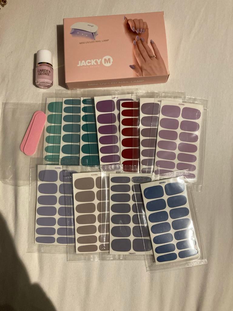 Nagel setje met stickers, nagellak en mini UV lamp, Overige kleuren, Nieuw, Ophalen of Verzenden, Handen en Nagels
