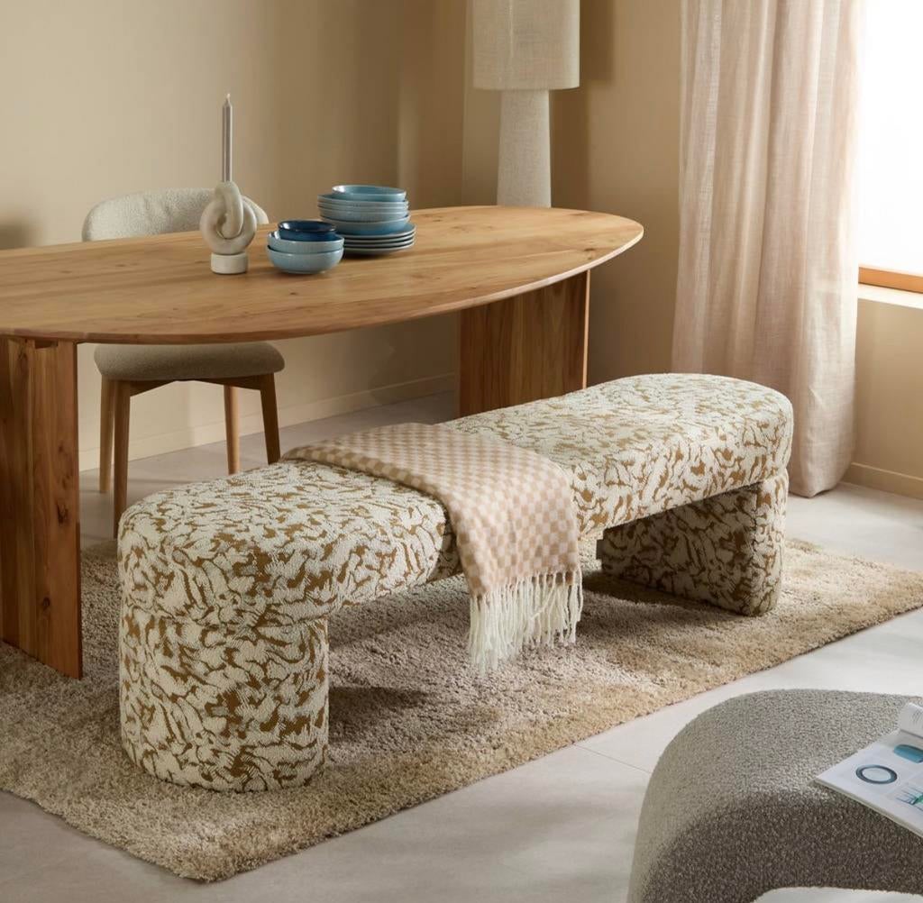 NOUS Living eetkamerbank Nice - gold - 180cm, Ophalen, Zo goed als nieuw, Modern, scandinavisch, Stof