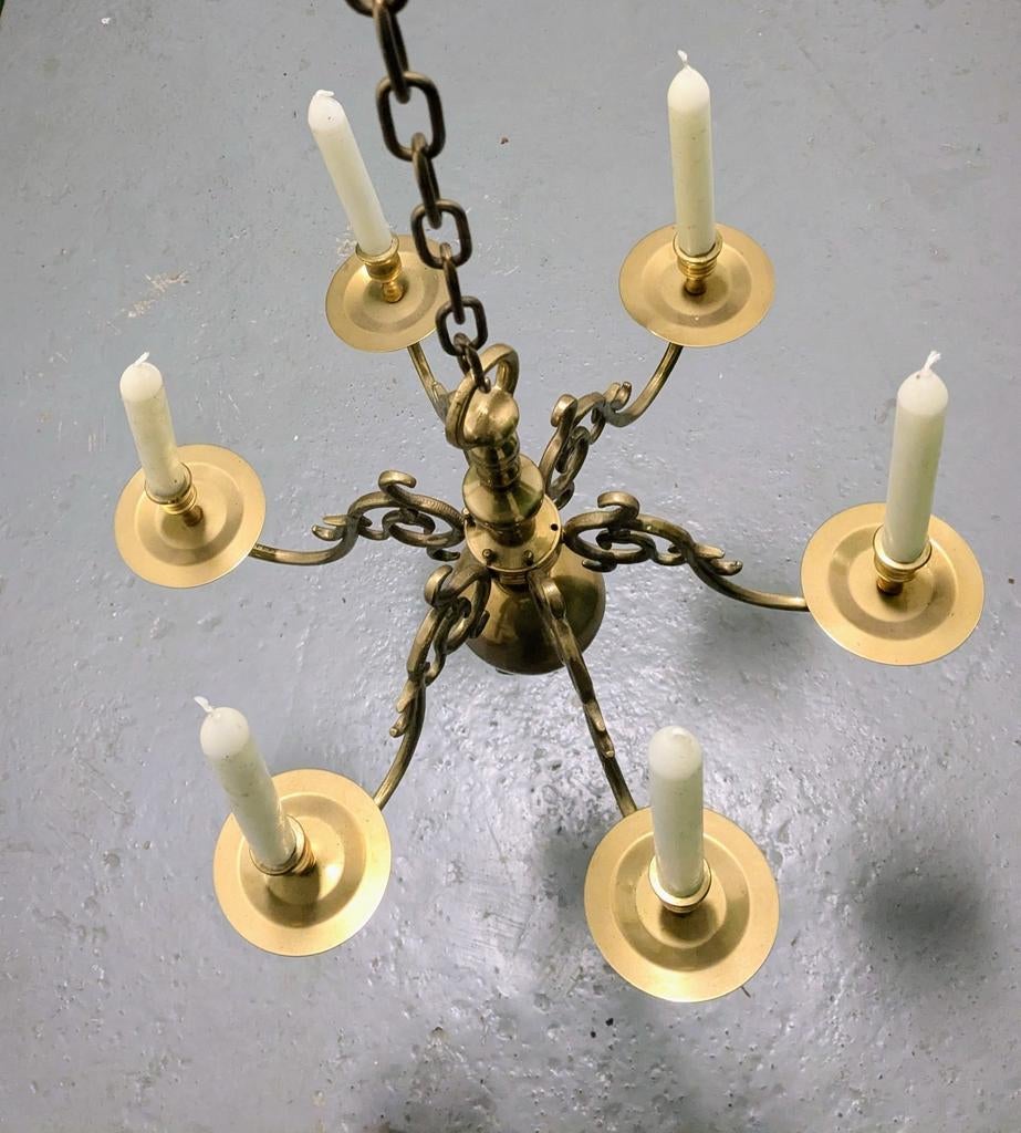 Mooie vintage messing kroonluchter incl. kaarsen, Huis en Inrichting, Lampen | Kroonluchters, Ophalen, Gebruikt, Metaal