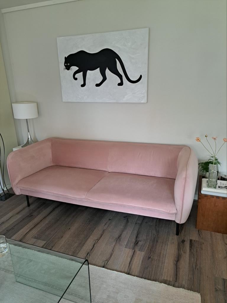 Roze fluwelen bank van Dutch Tribes, Ophalen, Gebruikt, 75 tot 100 cm, Stof