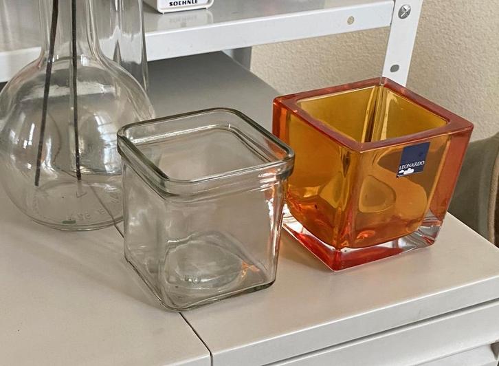 windlicht waxinelicht glas hout metaal mozaiek, Huis en Inrichting, Woonaccessoires | Kandelaars en Kaarsen, Zo goed als nieuw