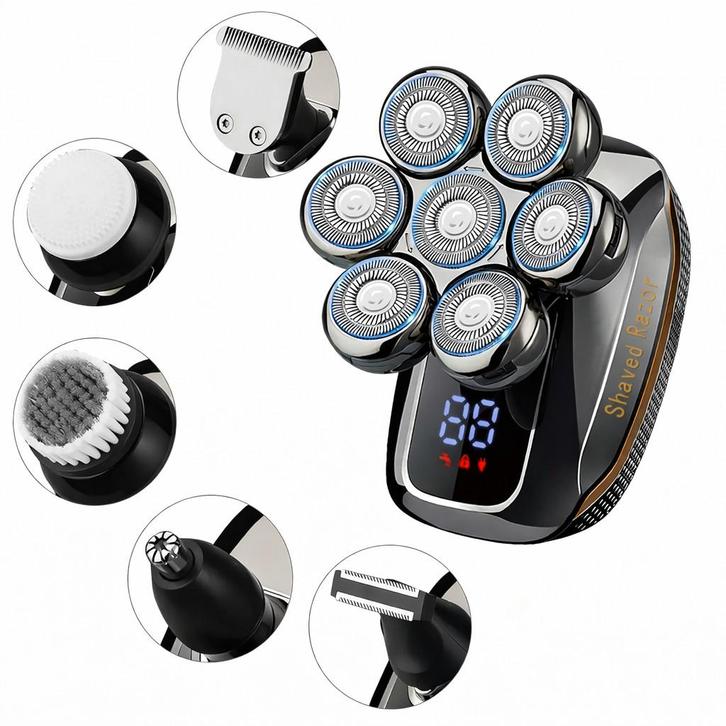 7D Skull Shaver Scheerapparaat 6-in-1 Draadloos Waterproof, Witgoed en Apparatuur, Persoonlijke-verzorgingsapparatuur, Nieuw, Scheren en Epileren