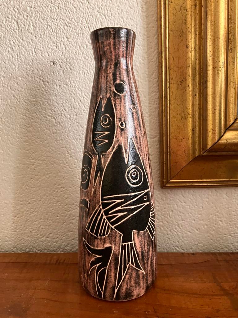 Retro vaas De Gats Valkenburg met visdecor, Antiek en Kunst, Antiek | Vazen, Ophalen of Verzenden