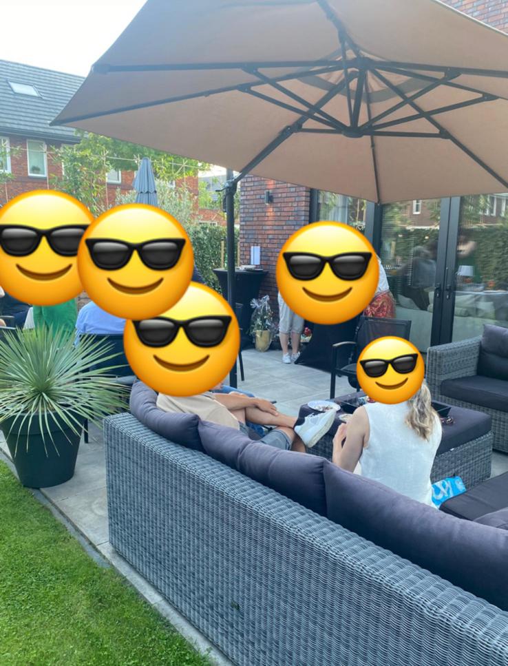 Zgan 1jr oud Zweefparasol Ibiza Taupe 300cm incl tegels, Ophalen, Zo goed als nieuw, Zweefparasol