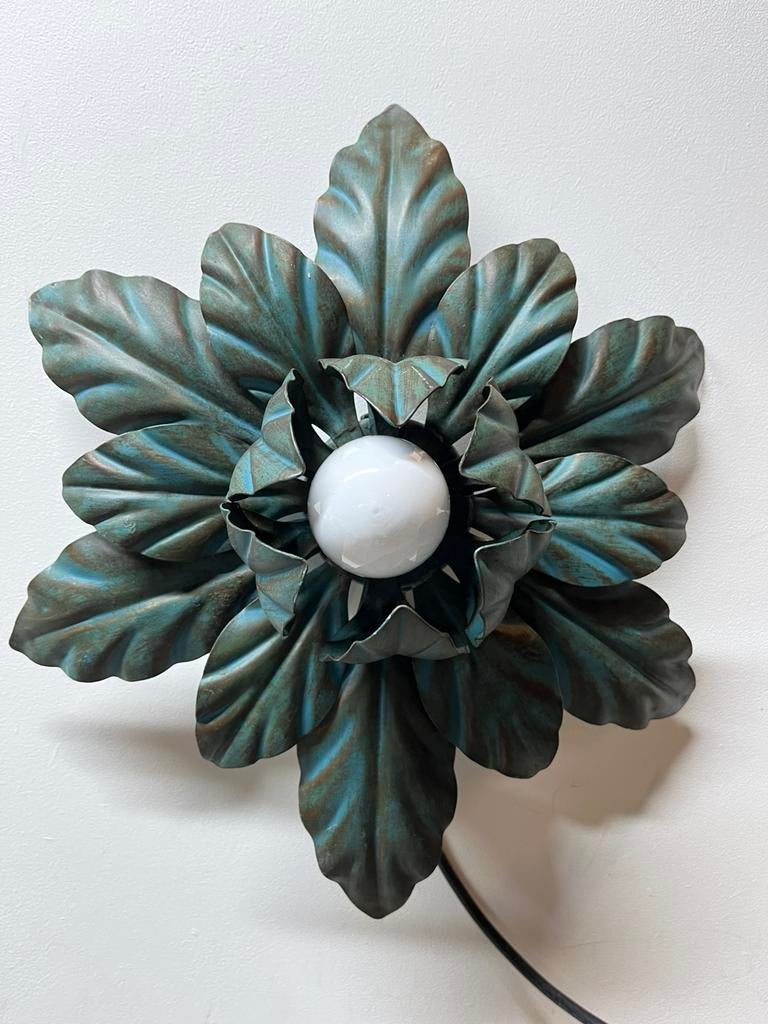 Vintage fleur Italiaanse masca plafondlamp, wandlamp, Ophalen of Verzenden, Gebruikt, Metaal, Vintage fleur Italiaanse masca retro mid century jaren 70