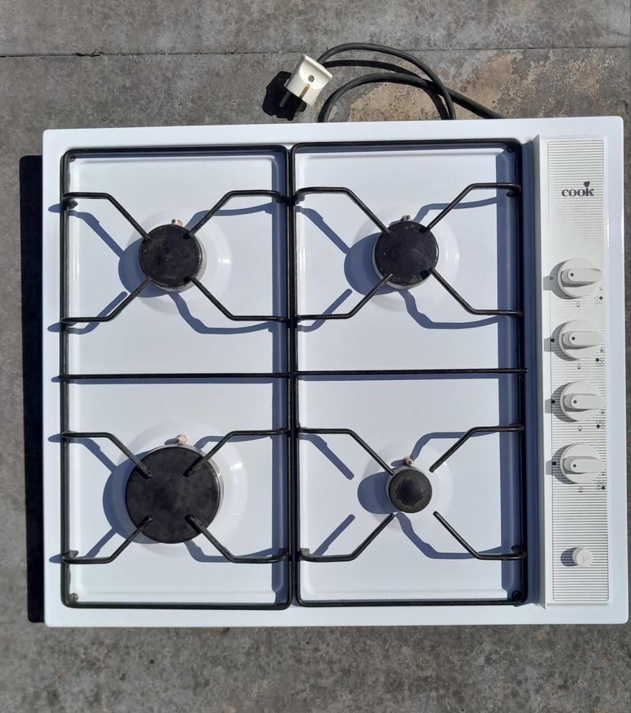 Witte gaskookplaat 4 pits, Ophalen, Gebruikt, 4 kookzones, Inbouw
