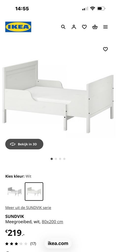 Ikea Sundvik Meegroei Kinderbed - Wit, Ophalen, 70 tot 85 cm, Zo goed als nieuw, Lattenbodem