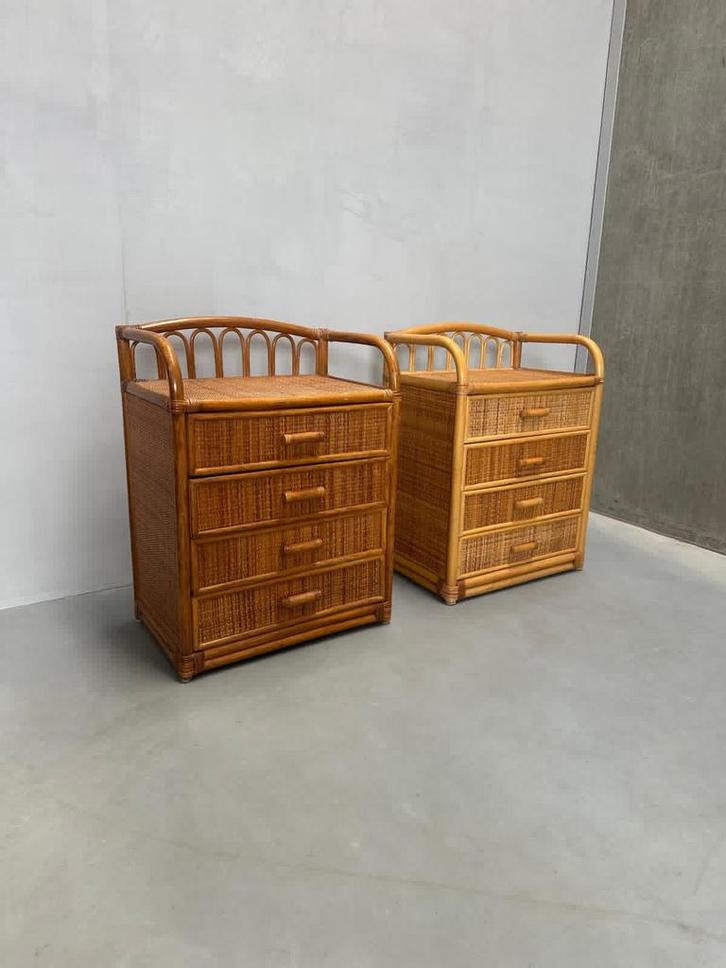 Rotan ladekast nachtkastje jaren '80, Huis en Inrichting, Kasten | Ladekasten, Gebruikt, Minder dan 100 cm, 50 tot 100 cm, 25 tot 50 cm