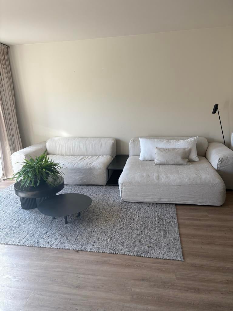 Sits bank met afneembare linnen hoes en koffietafel, Ophalen, Gebruikt, 100 tot 125 cm, Hoekbank