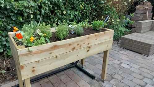 Moestuin op wieltjes., Tuin en Terras, Bloembakken en Plantenbakken, Nieuw, Hout, Binnen, Balkon, Tuin, 60 cm of meer, 100 cm of meer