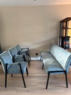 Eetkamerbankje + 3 stoelen in microleder blauwgrijs, Ophalen, Drie, Blauw, Leer