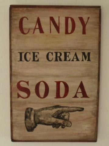 Houten paneel/bord/brocante/antiek/ijs salon/Ice Cream Candy beschikbaar voor biedingen