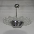 Art deco hanglamp met glazen schijf, jaren 30, Ophalen of Verzenden