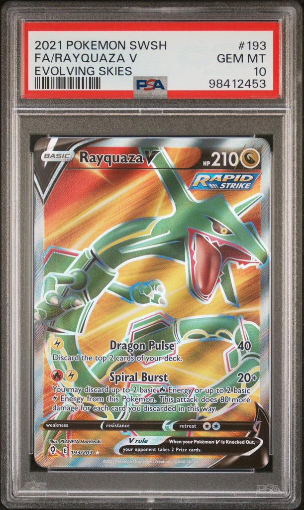 Rayquaza V FA Evolving Skies PSA 10, Hobby en Vrije tijd, Verzamelkaartspellen | Pokémon, Zo goed als nieuw, Losse kaart, Ophalen of Verzenden
