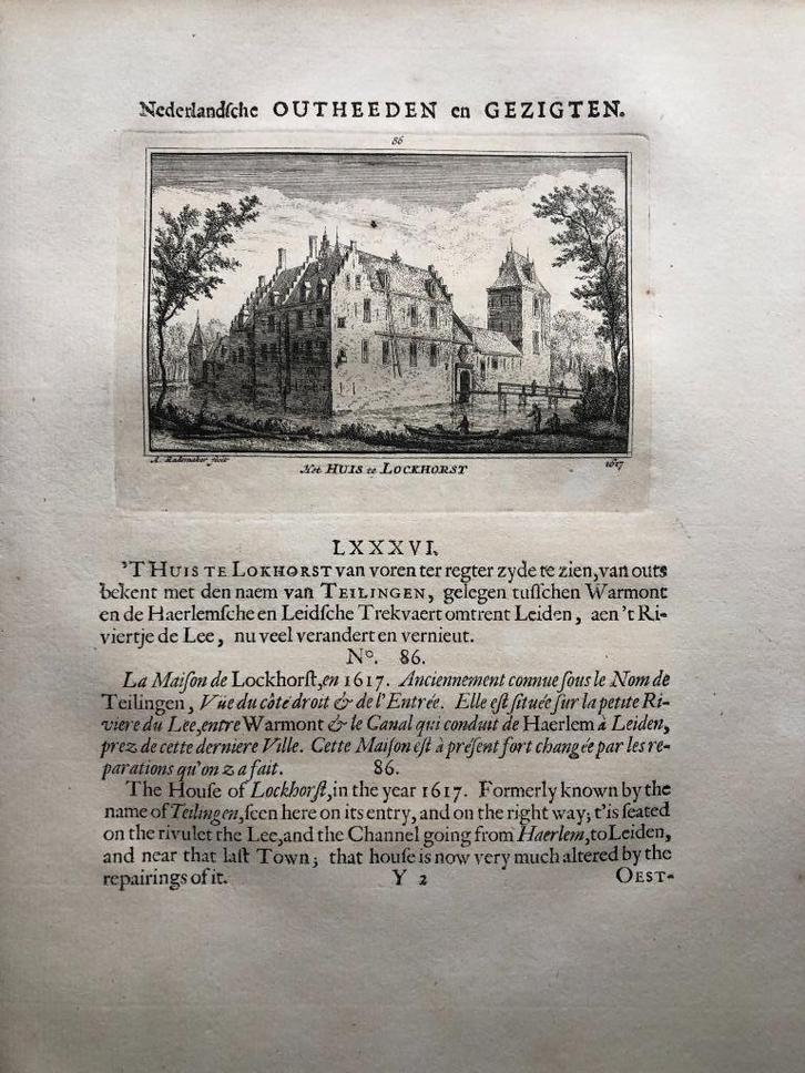 086 / Warmond Huis Lockhorst in Rijnland Kopergravure 1731, Antiek en Kunst, Kunst | Etsen en Gravures, Ophalen of Verzenden