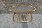 Vintage Rohé Noordwolde rotan tafel met gewolkt glas, Rond, Zo goed als nieuw, Retro, Overige materialen