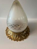 plafonnière met gouden rand en geslepen glas, Ophalen, Zo goed als nieuw, Glas, Klassiek