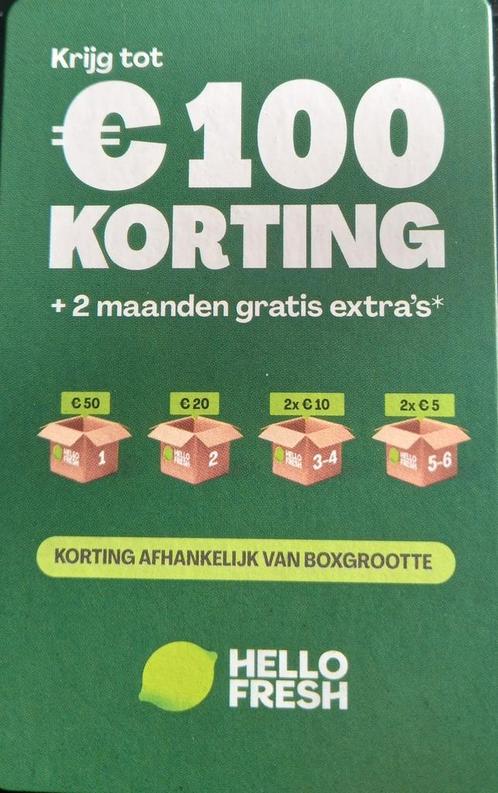 €100 Kortingsvoucher voor Hello Fresh, Tickets en Kaartjes, Kortingen en Cadeaubonnen, Eén persoon, Overige typen, Kortingsbon