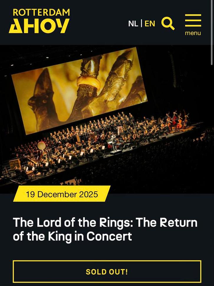 2 tickets Lord of the Rings in concert Ahoy - 19 december, Tickets en Kaartjes, Evenementen en Festivals, Twee personen