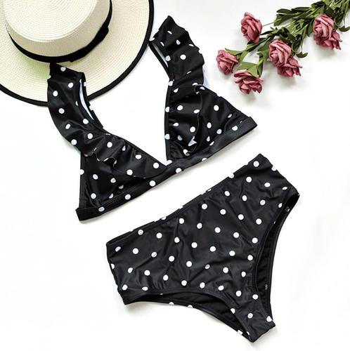 Zwarte witte polka dots bikini stip high waist 34 36 38 40, Kleding | Dames, Badmode en Zwemkleding, Nieuw, Bikini, Zwart, Verzenden