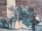 TIFFANY GLAS IN LOOD AFBEELDING  MATEN: 37,5 X 32,5 CM, Antiek en Kunst, Antiek | Glas en Kristal, Ophalen of Verzenden