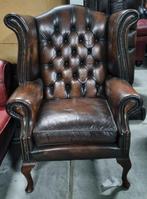 Engelse Chesterfield oor fauteuil bruin gevlamd + BEZORGING