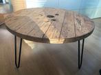 Salontafel met houten kabelhaspel blad, Ophalen, Rond, 50 tot 100 cm, Zo goed als nieuw