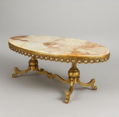 Antieke marmeren salontafel met goudkleurig onderstel, Antiek en Kunst, Antiek | Meubels | Tafels, Ophalen of Verzenden